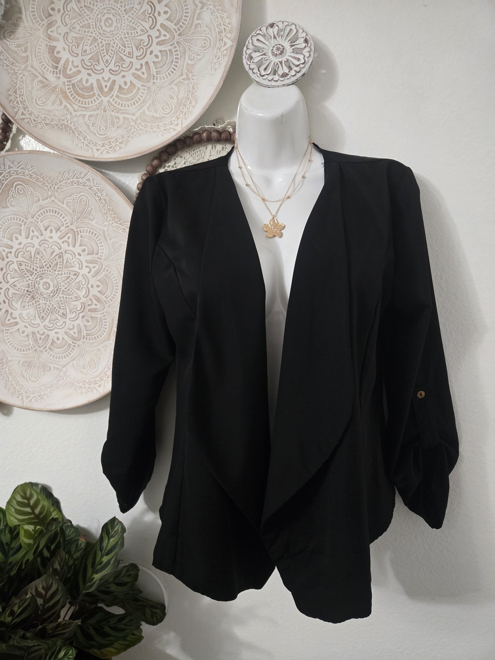 Women's Black Open-Front Blazer Jacket Medium